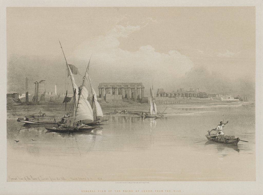 Detail of Egypt and Nubia, Volume I: General View of the Ruins of Luxor, From the Nile, 1846 by Louis Haghe