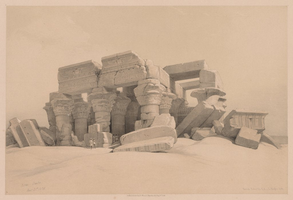 Detail of Egypt and Nubia: Volume I - No. 1, No. 2, Remains of the Portico of the Temple of Kom Ombo, 1838 by Louis Haghe