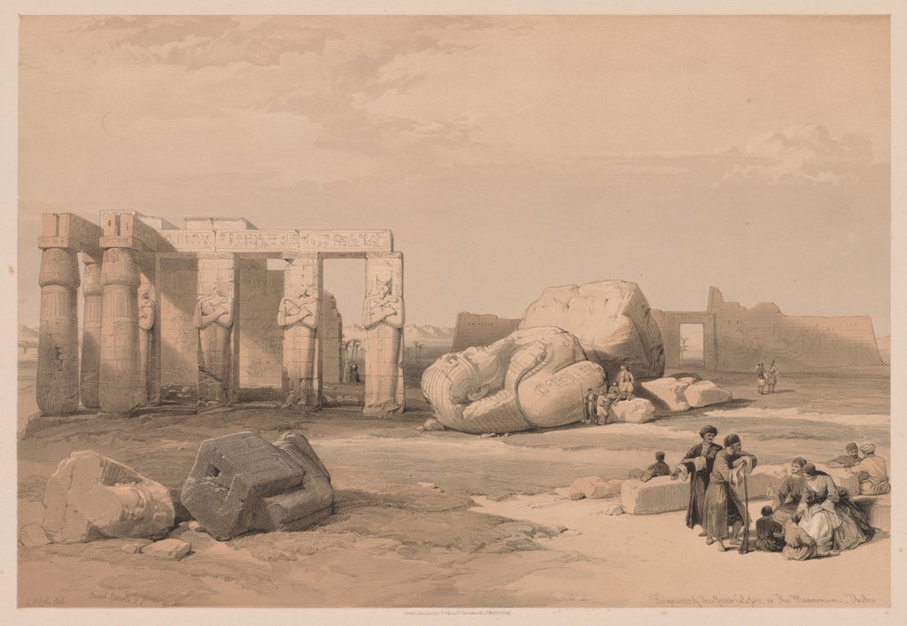 Detail of Egypt and Nubia: Volume II - No. 4, Fragments of the Great Colossi, at the Memnonium, 1838 by Louis Haghe