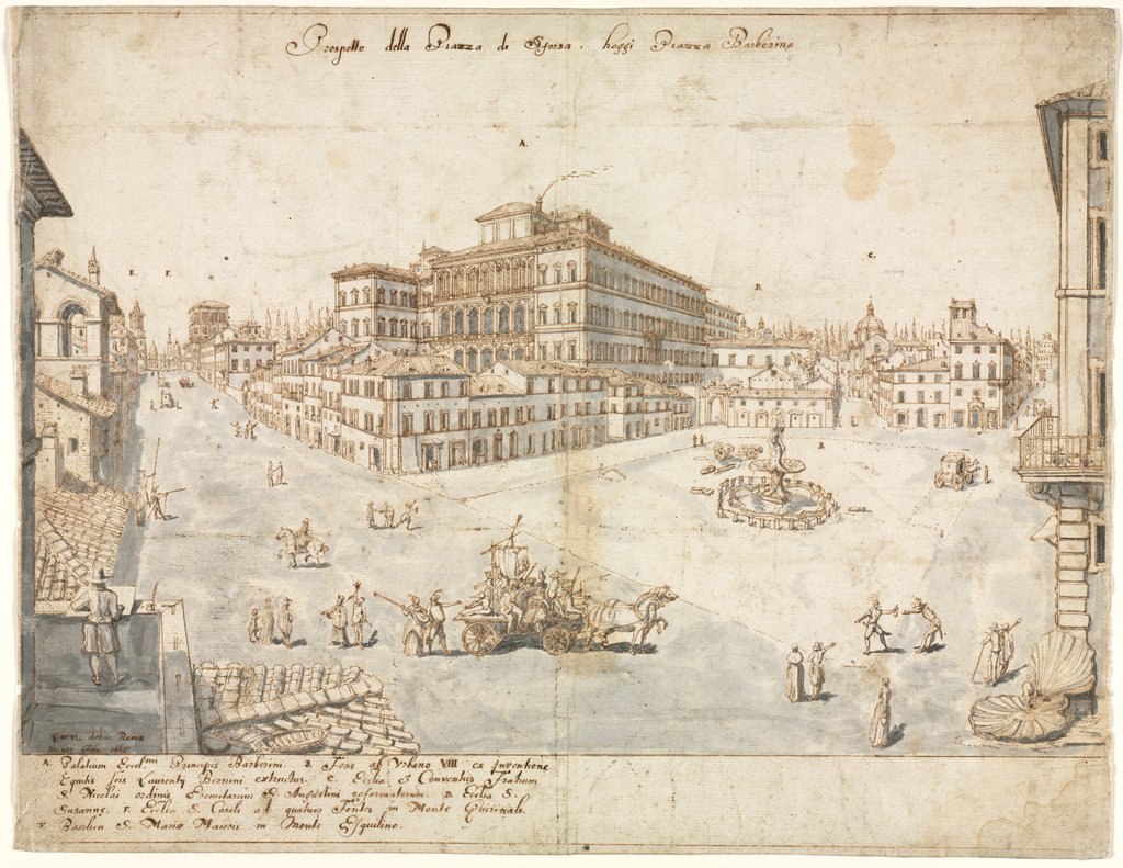 Detail of Eighteen Views of Rome: The Piazza Barberini…, 1665 by Lievin Cruyl