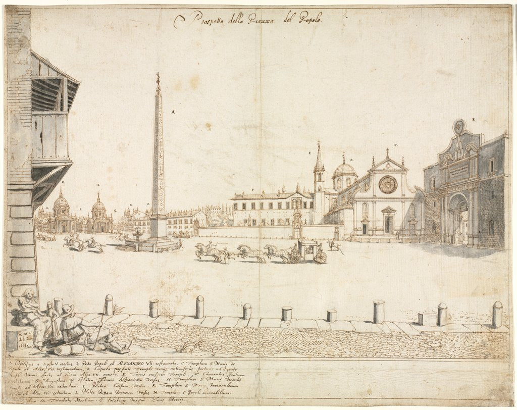 Detail of Eighteen Views of Rome: The Piazza del Popolo…, 1664 by Lievin Cruyl