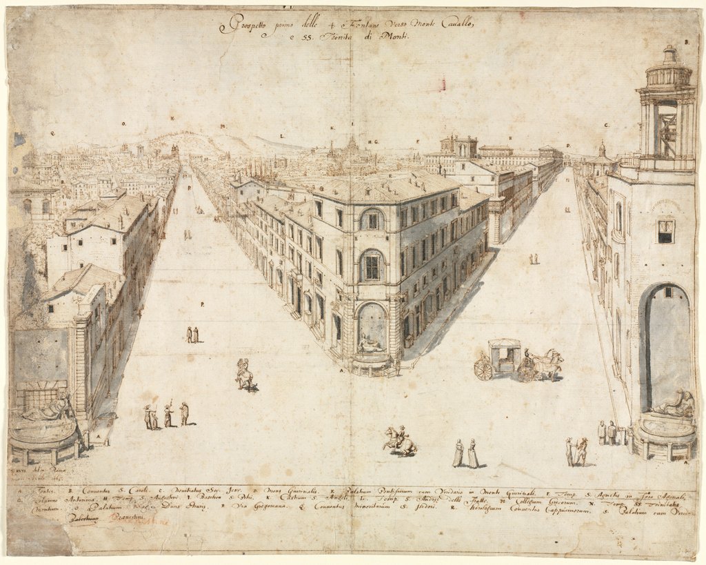 Detail of Eighteen Views of Rome: The Quattro Fontane Looking Toward Monte Cavallo, 1665 by Lievin Cruyl