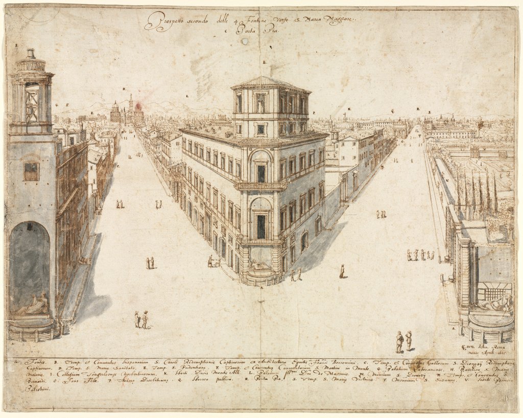 Detail of Eighteen Views of Rome: The Quattro Fontane Looking Toward Santa Maria Maggiore, 1665 by Lievin Cruyl