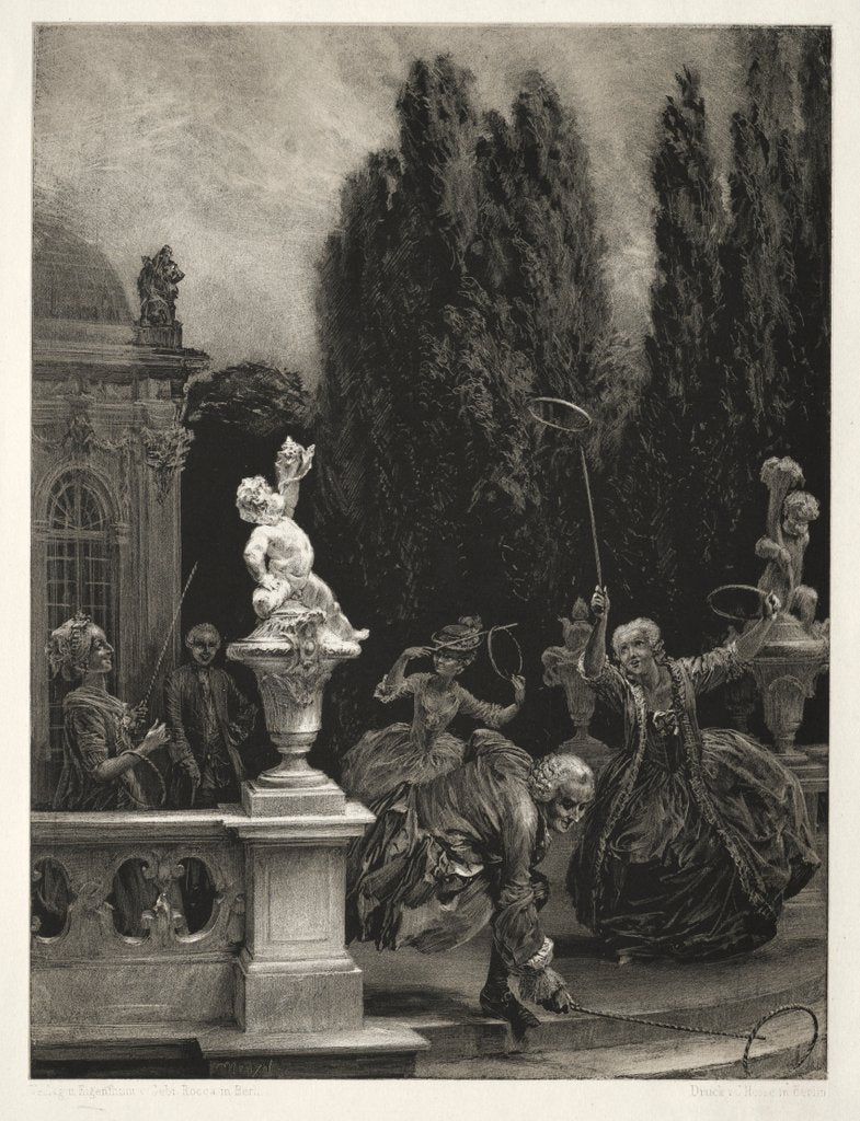 Detail of Essay on Stone with Brush and Scraper: Playing at Hoops on the Castle Terrace, 1851 by Adolph von Menzel