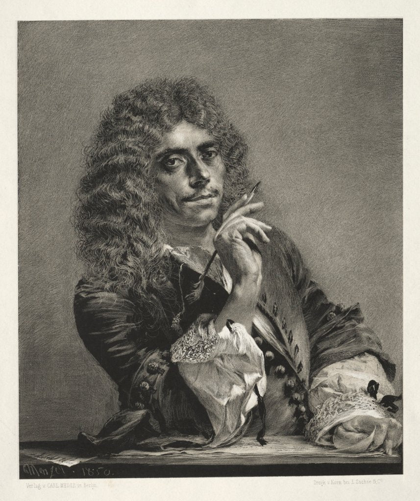 Detail of Essay on Stone with Brush and Scraper: Portrait of Molière, 1850 by Adolph von Menzel