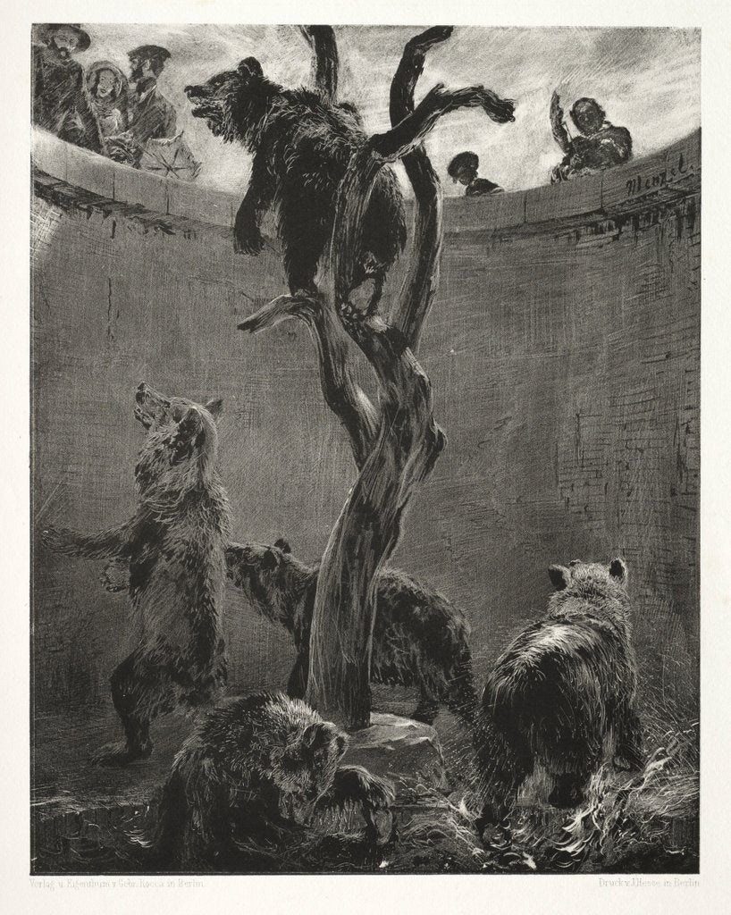 Detail of Essay on Stone with Brush and Scraper: The Bear Pit, 1851 by Adolph von Menzel