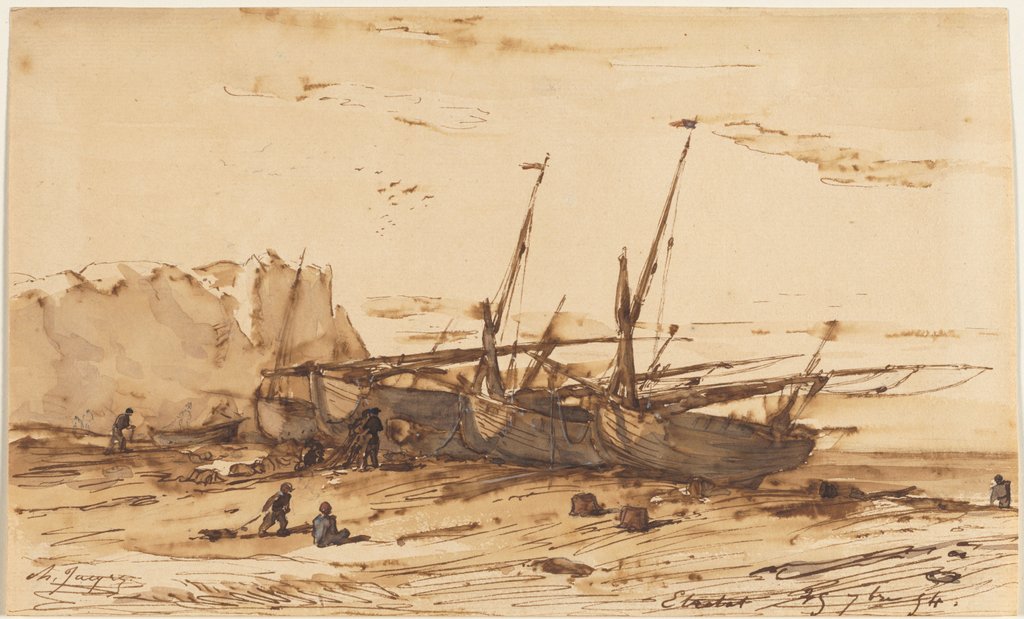 Detail of Étretat, 1854 by Charles-Émile Jacque
