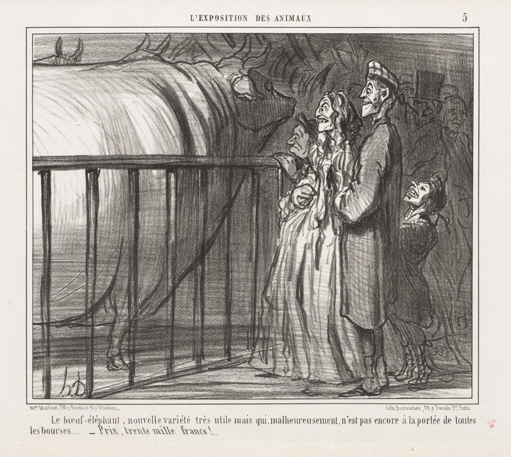Detail of Exposition of Animals : Pl. 5, The Cow-Elephant, New Variety… by Honoré Daumier; Mon. Martinet