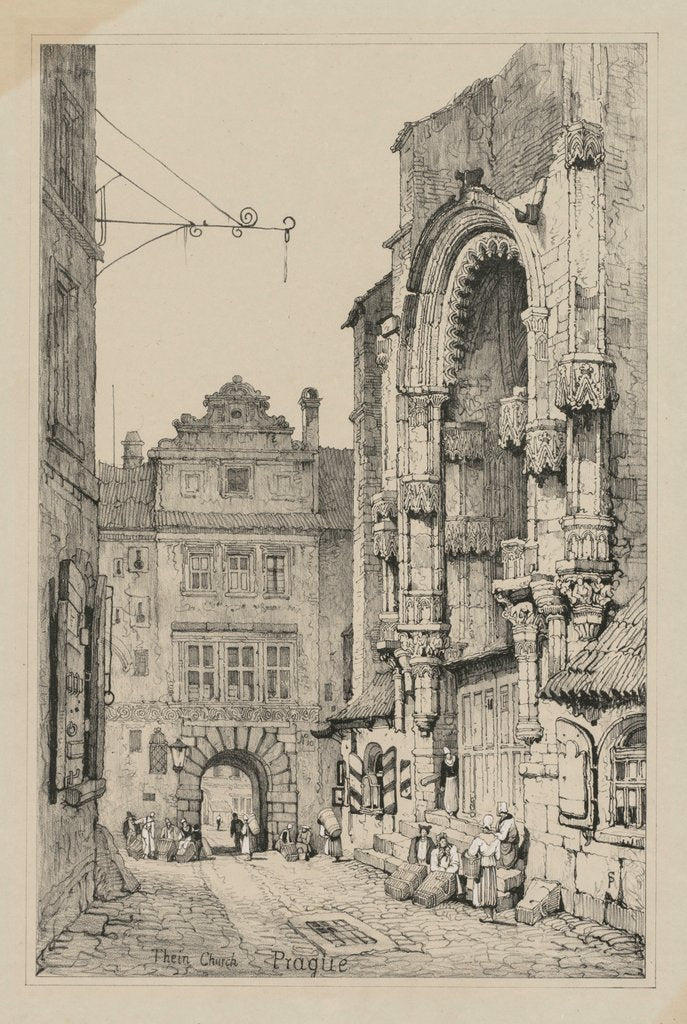 Detail of Facisimilies of Sketches made in Flanders and Germany: Thein Church, Prague, 1833 by Samuel Prout