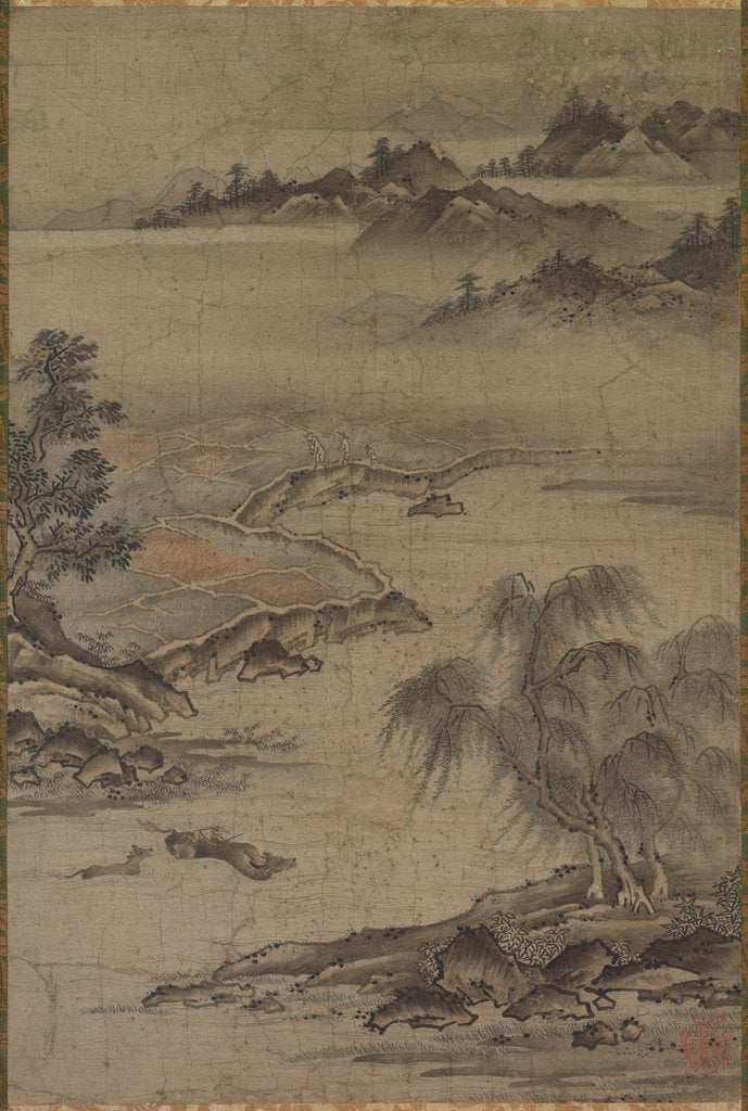 Detail of Farming and Herding Buffalo in Summer, mid- to late 1500s by Kan? J?shin