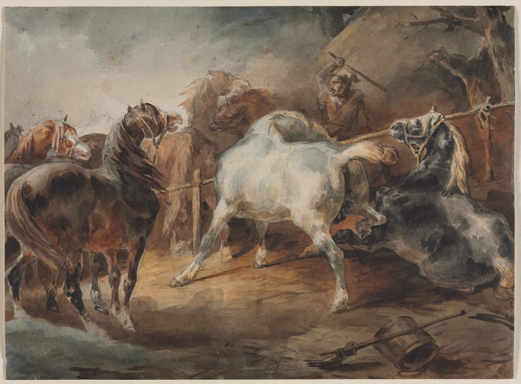 Detail of Fighting Horses, c. 1820 by Théodore Géricault