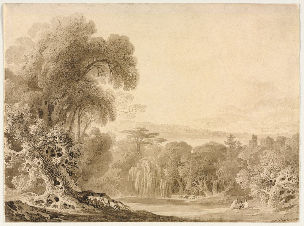 Detail of Figures Seated by a Lake in a Wooded Landscape, 1820 by John Martin
