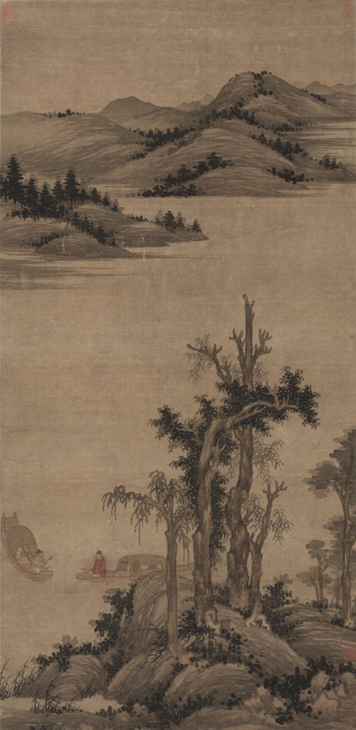 Detail of Fishermen-Hermits in Stream and Mountain, 1300s by Wu Zhen