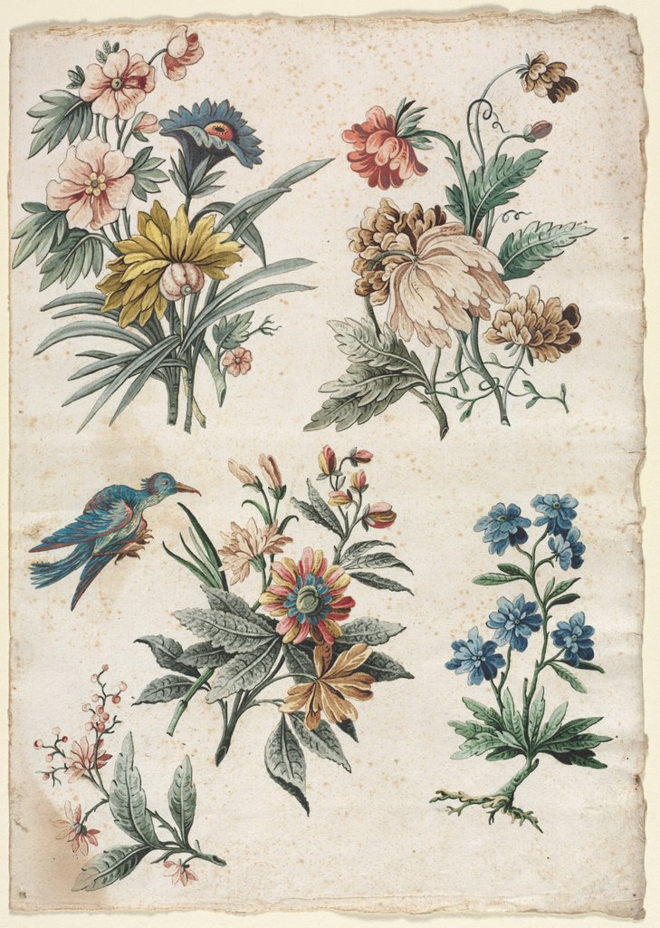 Detail of Floral Designs with a Blue Bird, c. 1773/74 by Giacomo Cavenezia