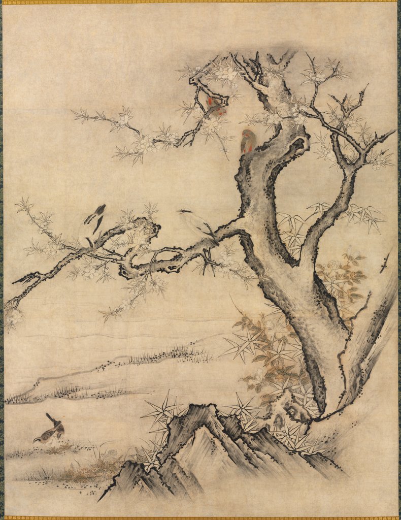 Detail of Flowers and Birds in a Spring Landscape, 1500s by Kano Motonobu (attributed to)