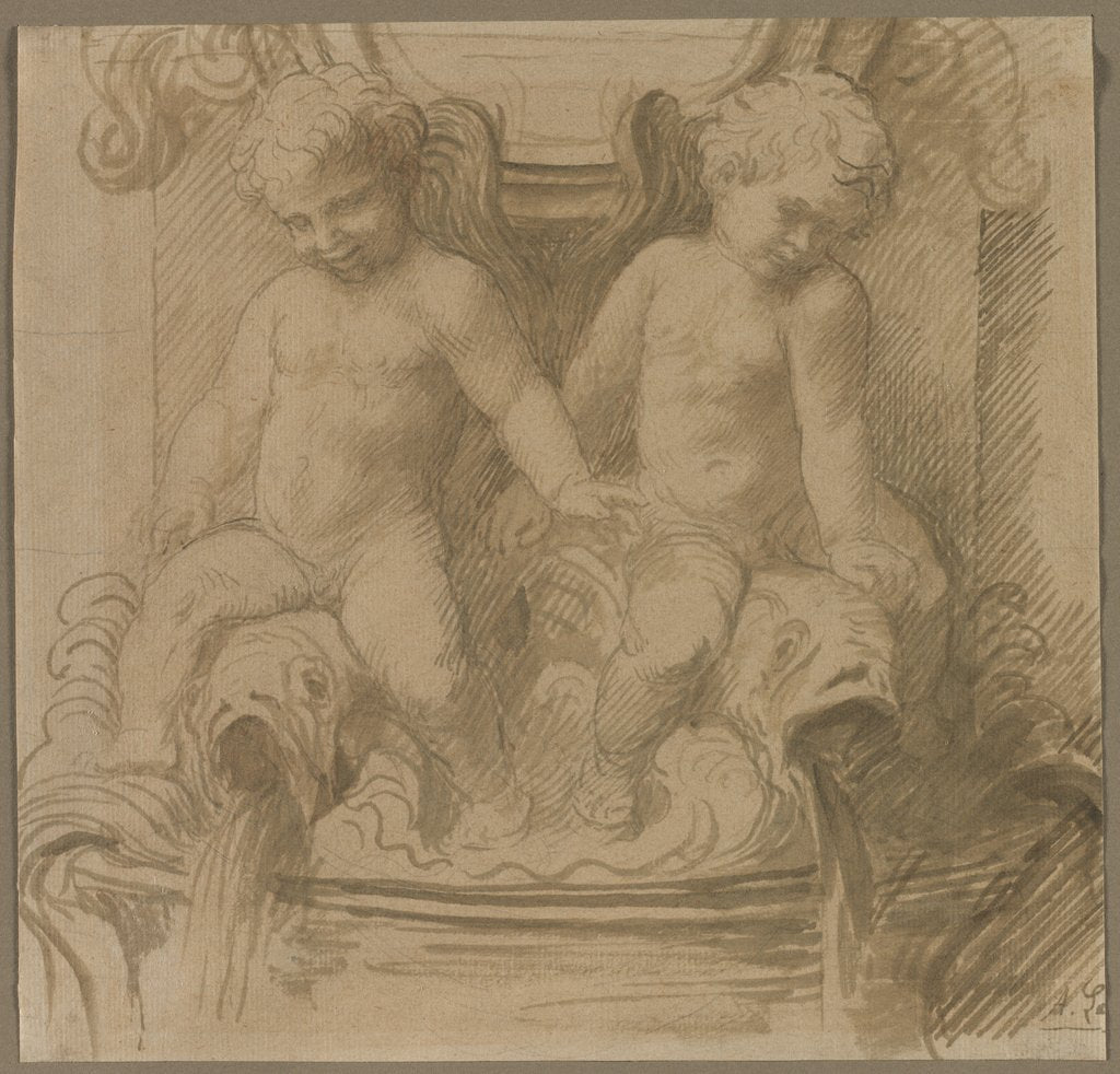 Detail of Fountain with Putti Riding Dolphins, last half 1800s by Alphonse Legros