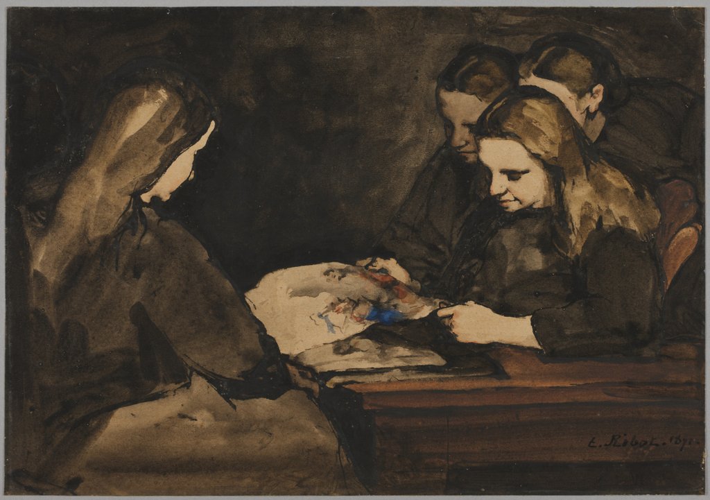 Detail of Four Girls Studying a Drawing, 1876 by Théodule Ribot