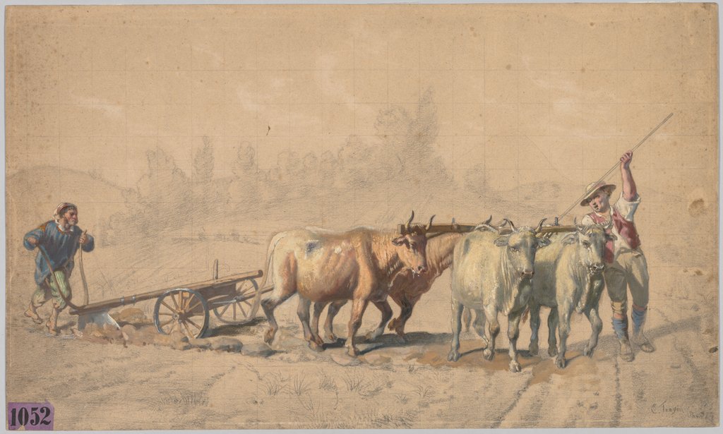 Detail of Four Oxen Pulling a Plough, 1853 by Constant Troyon