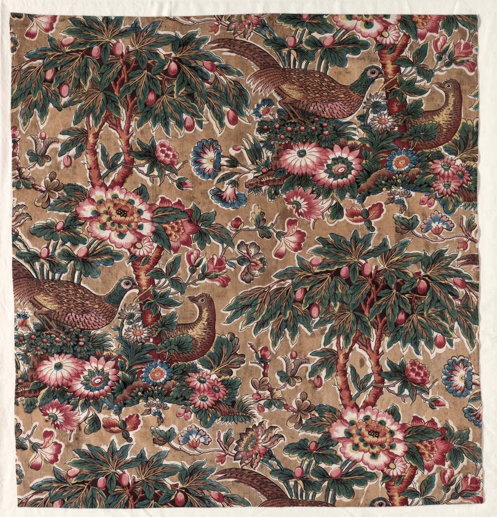 Detail of Glazed Chintz with Pheasant and Flower Design, c. 1816 by Bannister Hall