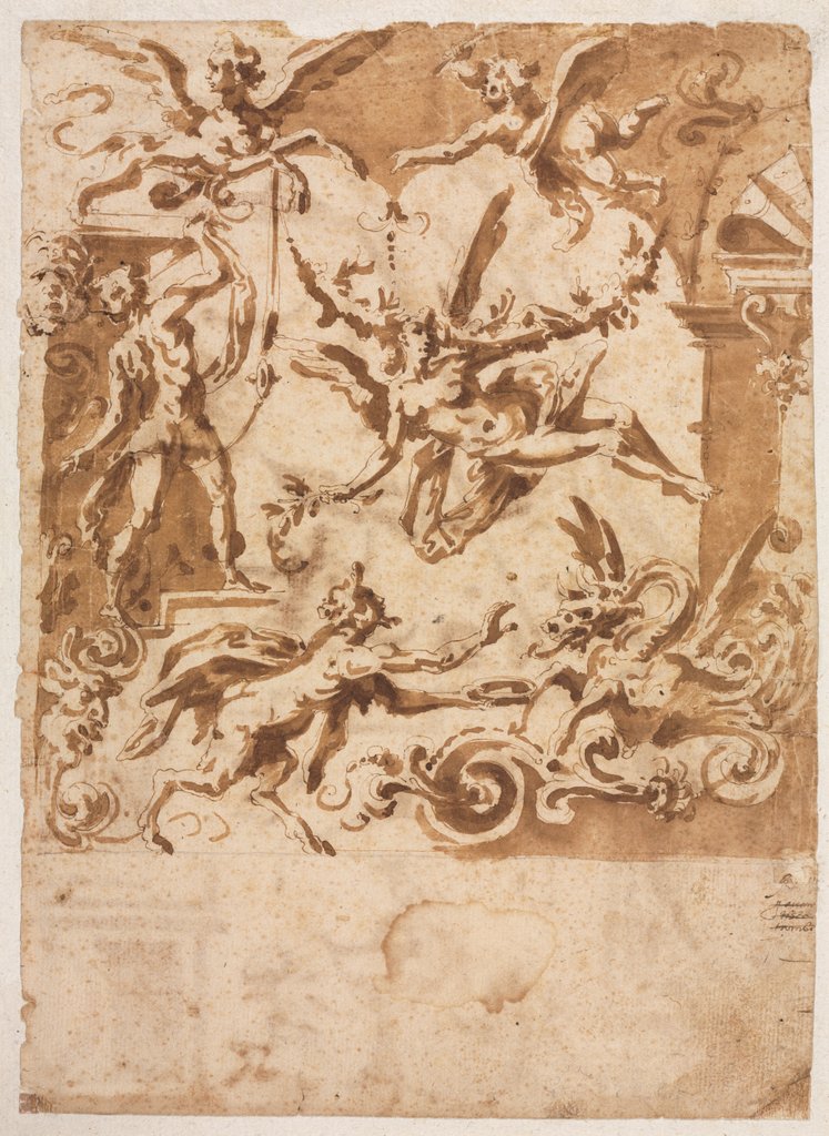 Detail of Grotesque with a Satyr Feeding a Dragon, c. 1565/1588 by Marco Marchetti