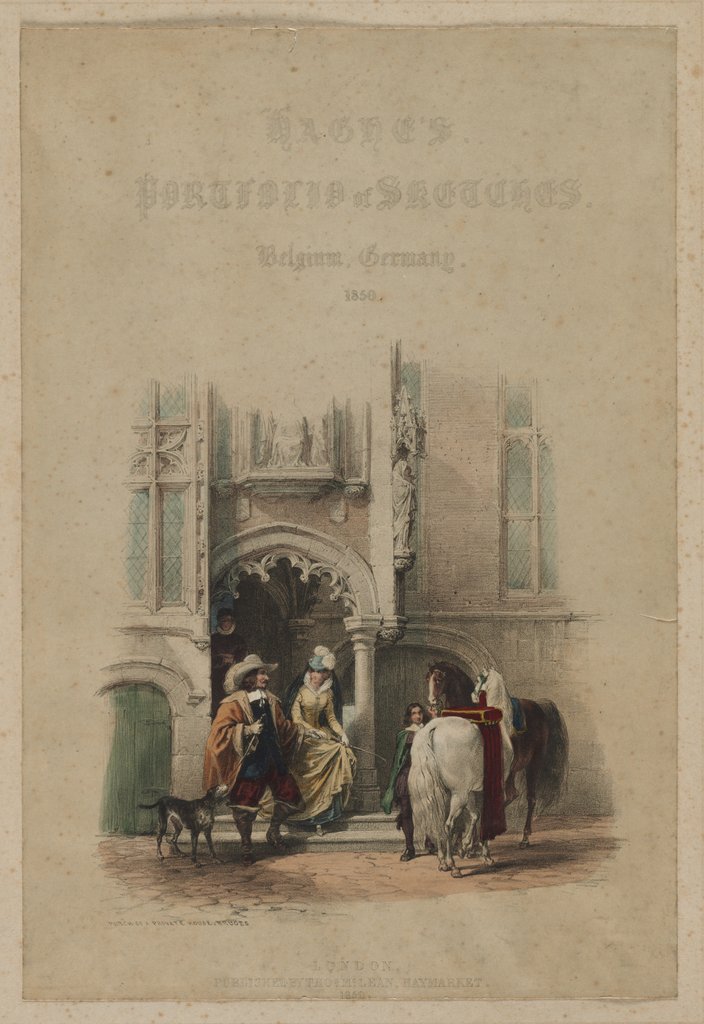 Detail of Haghe's Portfolio of Sketches. Belgium. Germany, vol. III: Title Page, on a door…Bruges, 1850 by Louis Haghe; Thomas McLean