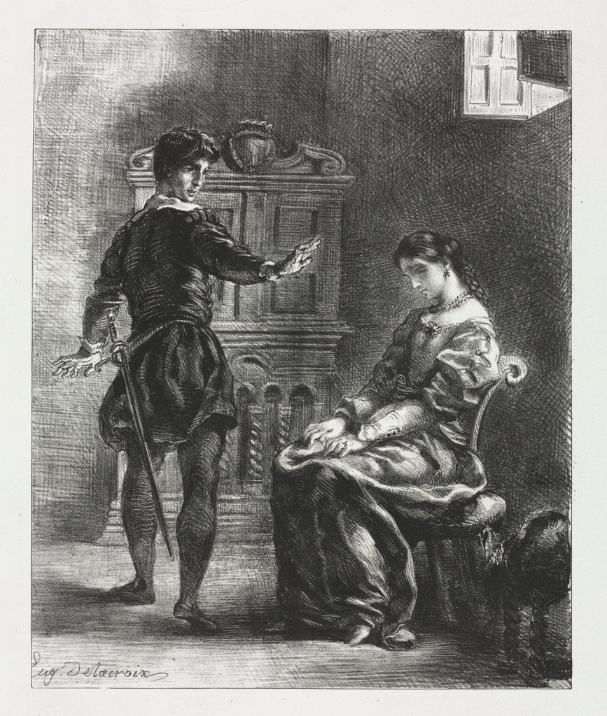 Detail of Hamlet: Hamlet and Ophelia, 1834 by Eugène Delacroix