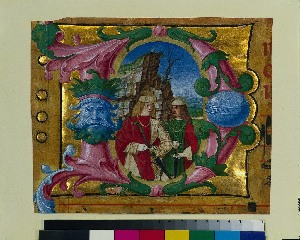 Detail of Historiated Initial Excised from a Choir Book: Two Martyr Saints, c. 1500-1510 by Girolamo dai Libri (circle of)