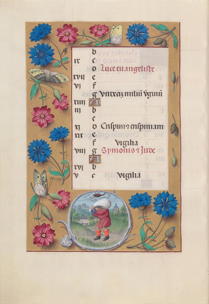 Detail of Hours of Queen Isabella the Catholic, Queen of Spain: Fol. 11v, October, c. 1500 by Master of the First Prayerbook of Maximillian