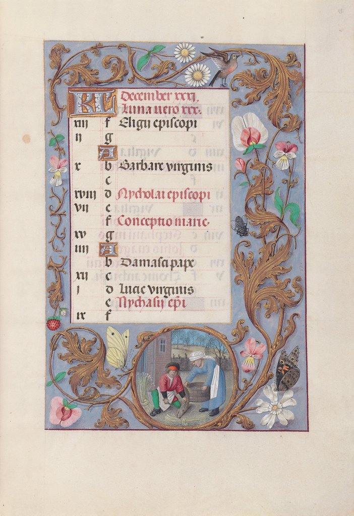 Detail of Hours of Queen Isabella the Catholic, Queen of Spain: Fol. 13r, December, c. 1500 by Master of the First Prayerbook of Maximillian