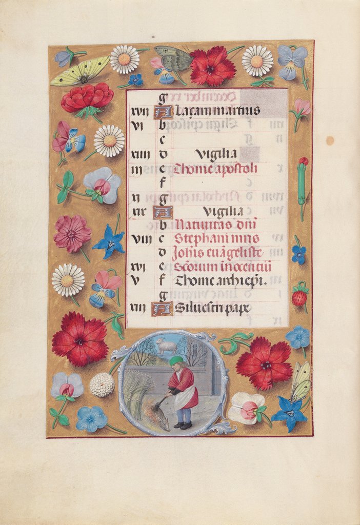 Detail of Hours of Queen Isabella the Catholic, Queen of Spain: Fol. 13v, December, c. 1500 by Master of the First Prayerbook of Maximillian