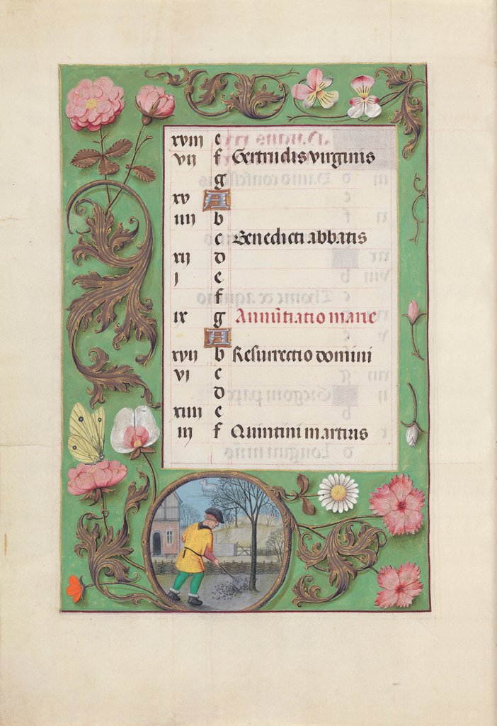 Detail of Hours of Queen Isabella the Catholic, Queen of Spain: Fol. 4v, March, c. 1500 by Master of the First Prayerbook of Maximillian