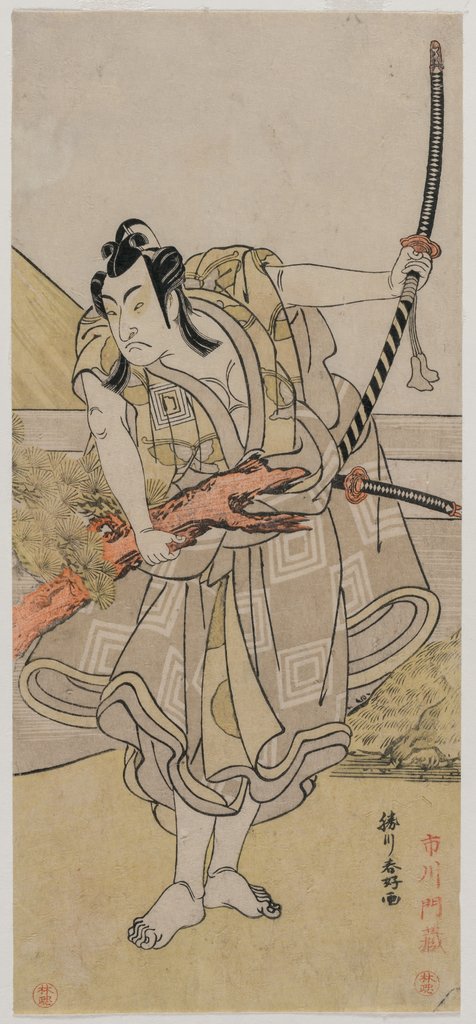 Detail of Ichikawa Monnosuke II as Soga no Goro, c. late 1770s by Katsukawa Shunko