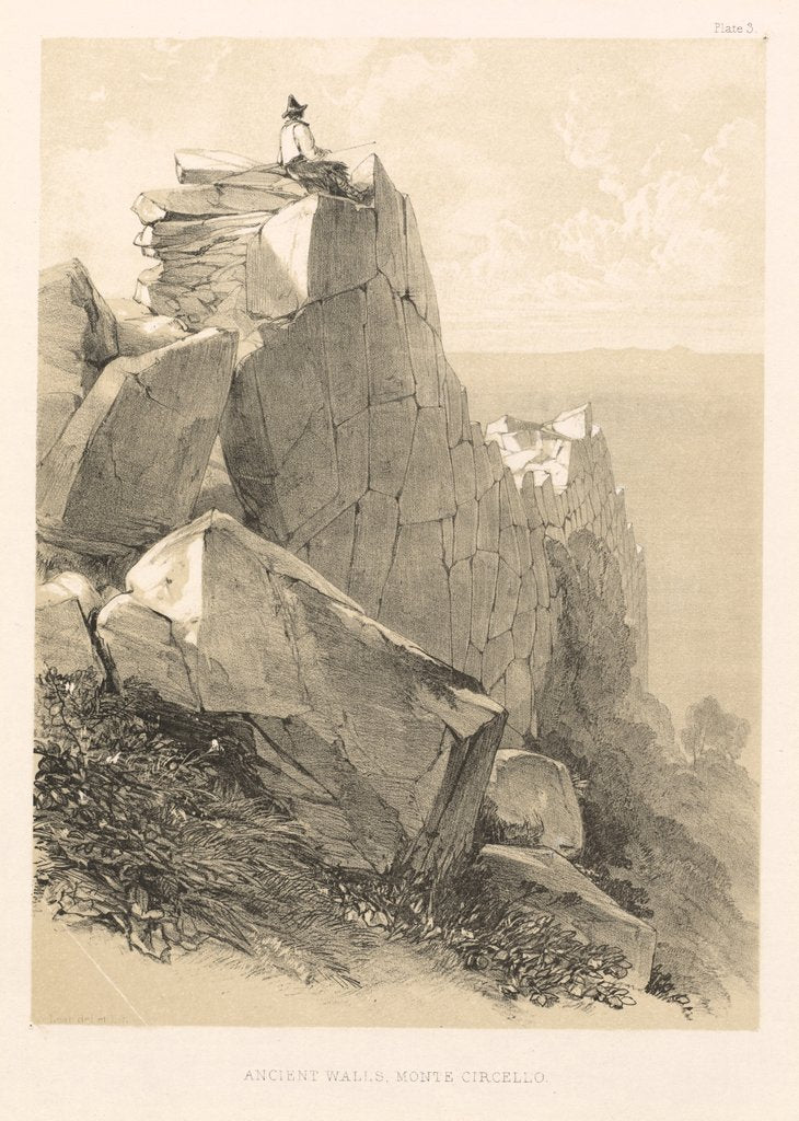 Detail of Illustrated Excursion in Italy: Ancient Walls, Monte Circello, 1846 by Edward Lear