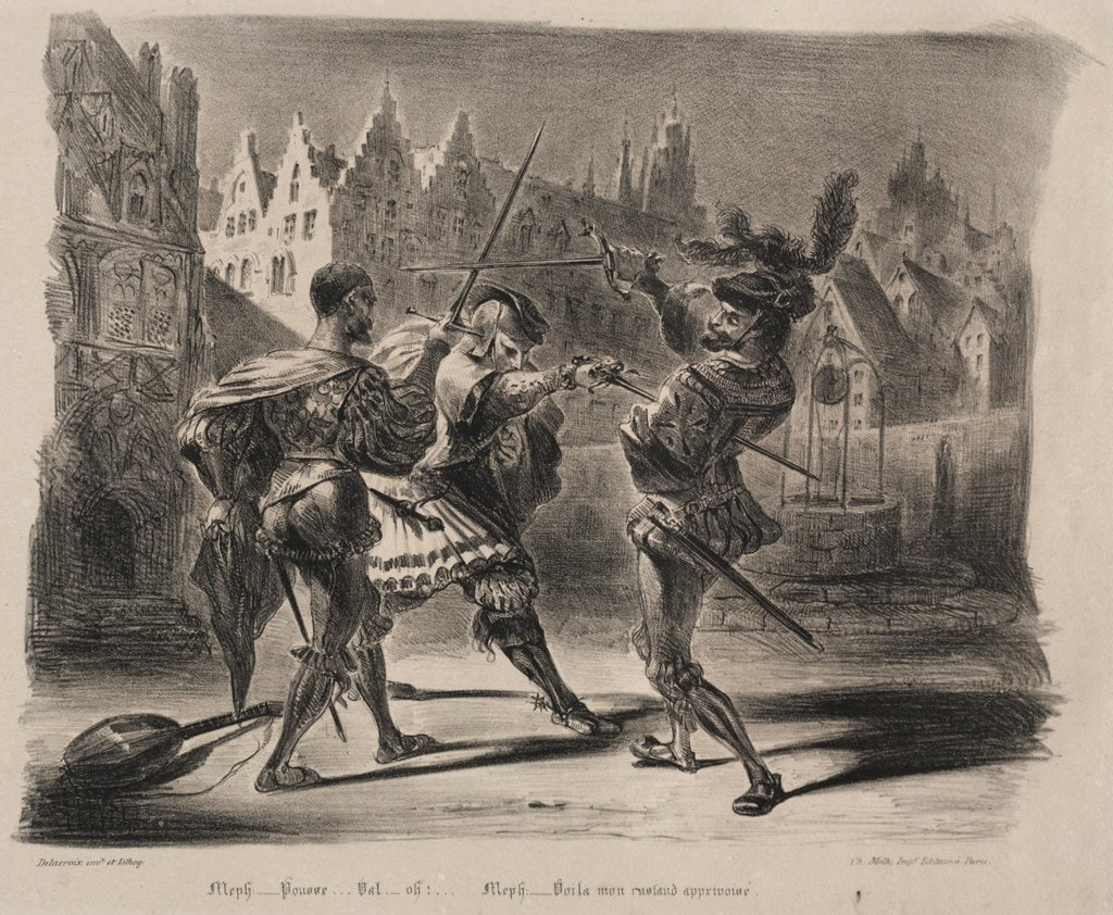 Detail of Illustrations for Faust: Duel of Faust and of Valentin, 1828 by Eugène Delacroi