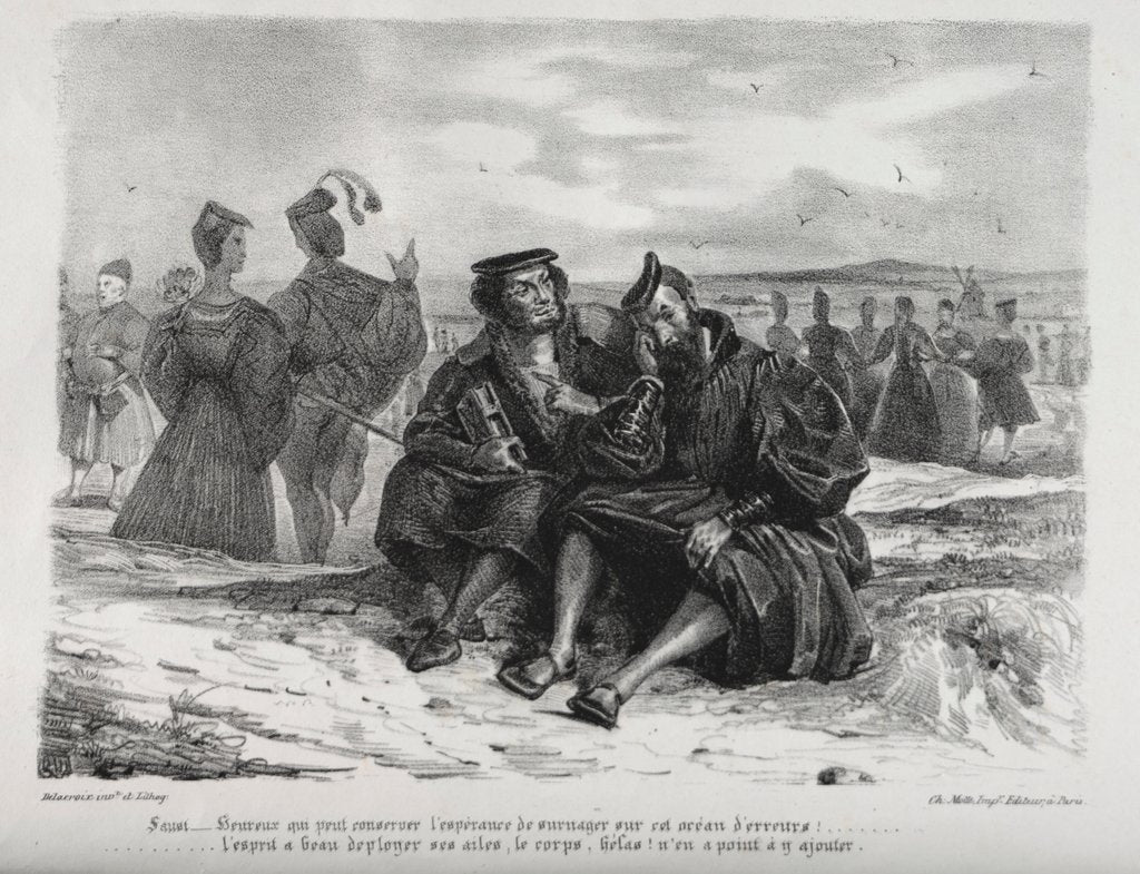 Detail of Illustrations for Faust: Faust and Wagner, 1828 by Eugène Delacroi