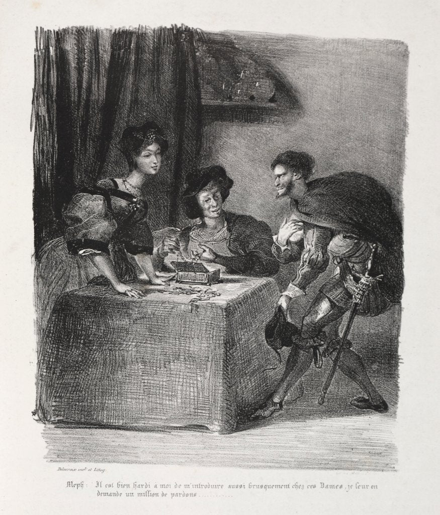 Detail of Illustrations for Faust: Méphistophelés is at Marthe, 1828 by Eugène Delacroi