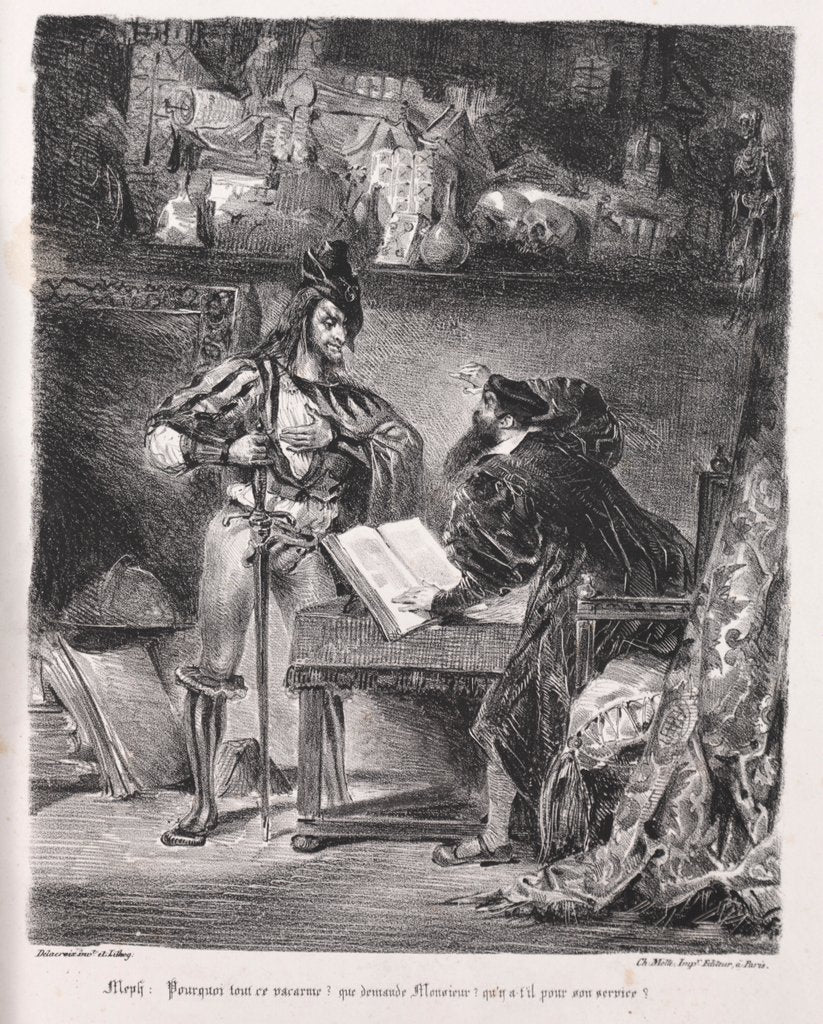 Detail of Illustrations for Faust: Méphistophélés visits Faust, 1828 by Eugène Delacroi