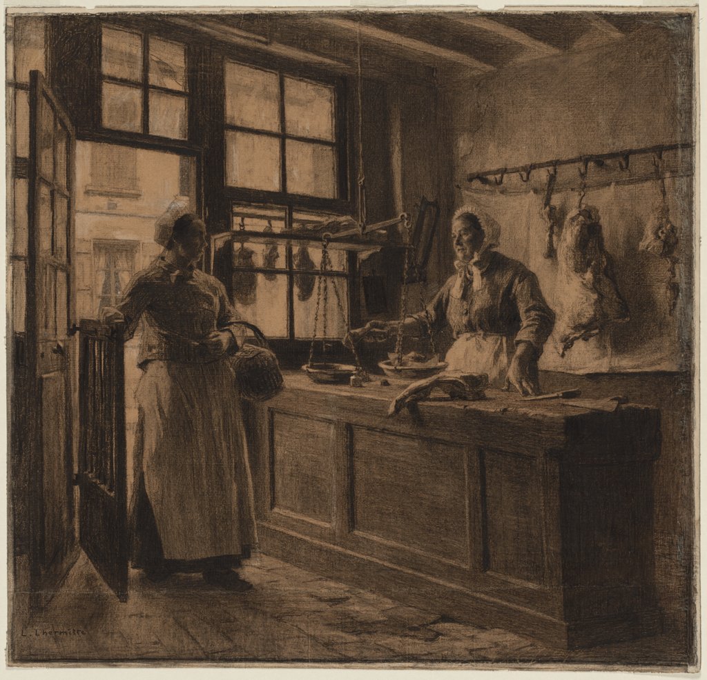 Detail of Interior of a Butcher Shop, c. 1881 by Léon Augustin Lhermitte