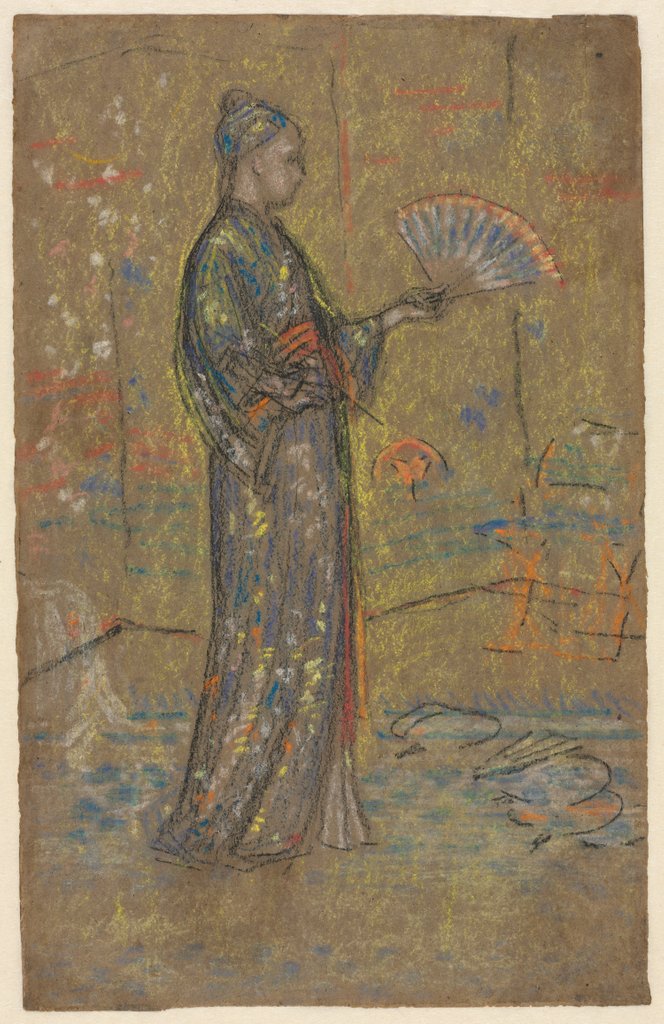 Detail of Japanese Woman Painting a Fan; Standing Woman Holding Up Her Dress, c. 1872 by James McNeill Whistler