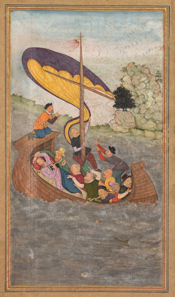 Detail of Jesus being awakened during a tempest on the Sea of Galilee, from a Mir?at al-quds…, 1602-1604 by Unknown
