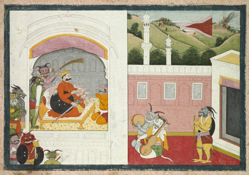 Detail of King Bana enjoying music in his court, from the Usha-Aniruddha section of a Krishna Lila, c. 1760-17 by Unknown