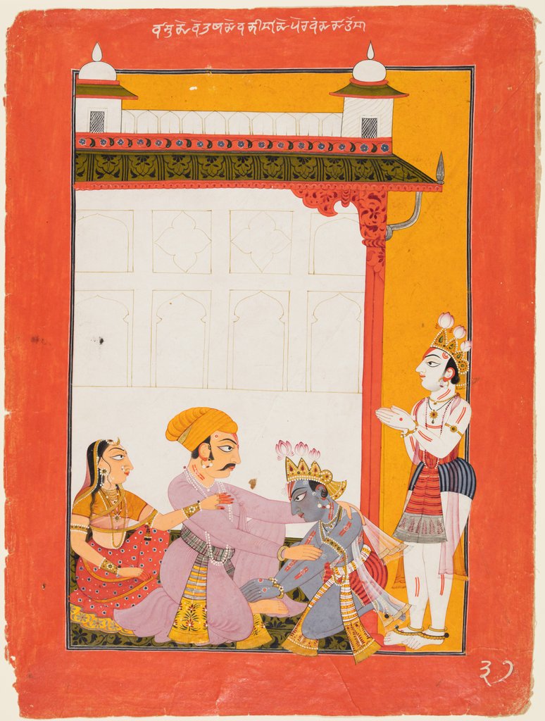 Detail of Krishna and Balarama Touching the Feet of Vasudeva and Devaki, 1730-40 by Unknown