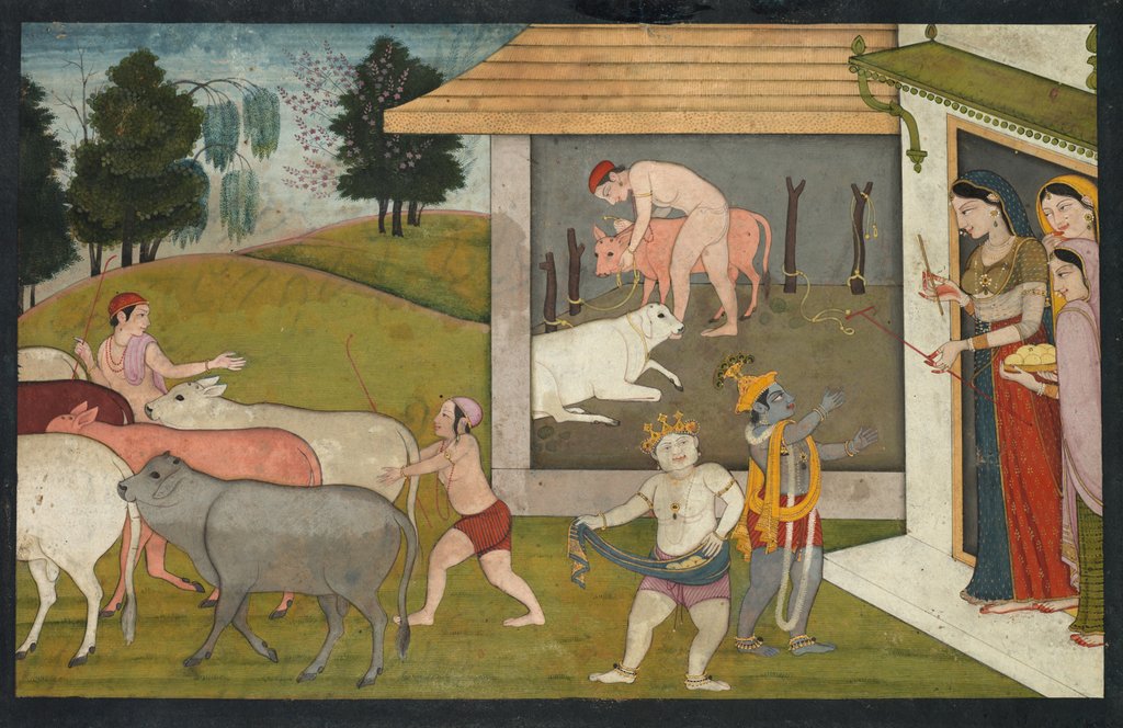 Detail of Krishna and Lakshmana Taking the Cattle Out to Graze, page from the Bhagavata Purana, c. 1780-1790 by Unknown