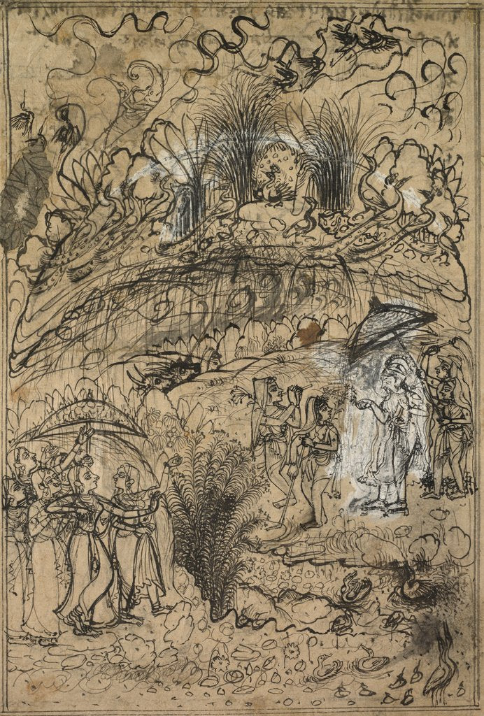 Detail of Krishna and Radha Under Mt. Govardhan, c. 1720 by Unknown