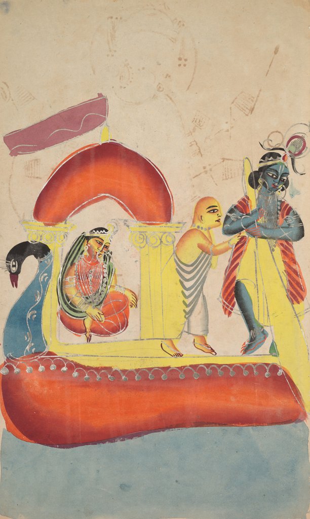 Detail of Krishna Ferrying Radha Across the Yamuna River, 1800s by Unknown