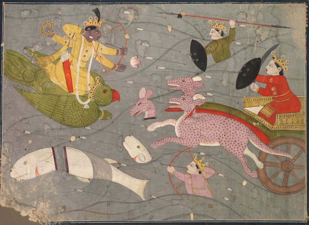 Detail of Krishna Fighting Vanasura's Sons: Scene from the Aniruddha Usha Section of Krishna Lila, c. 1840 by Unknown