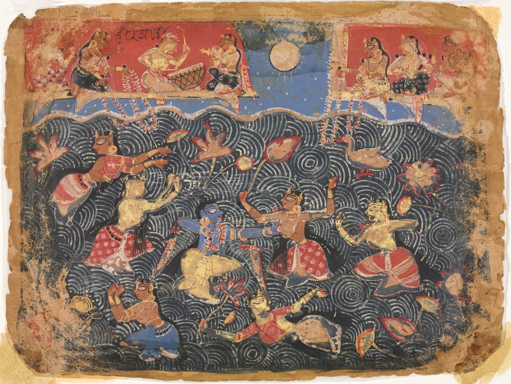 Detail of Krishna sporting with the gopis in the Jumna River, from a Bhagavata Purana, c. 1525-50 by (probably)