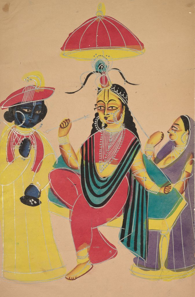 Detail of Krishna Standing by Radha who is Seated on a Chair, 1800s by Unknown