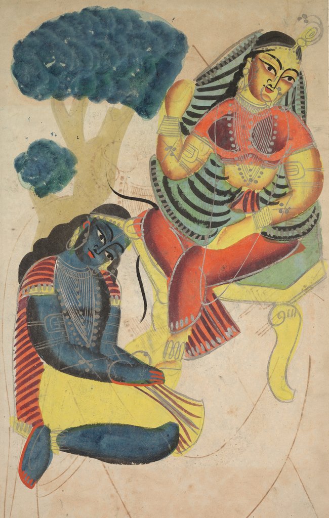 Detail of Krishna Stroking Radha's Feet, 1800s by Unknown