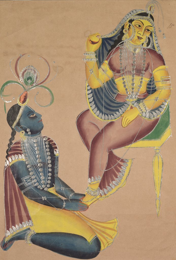 Detail of Krishna Stroking Radha's Feet, 1800s by Unknown
